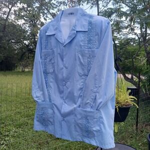 Men's Long Sleeve Guayabera Cuban Beach Wedding Button-Up Casual Dress Shirt 5XL